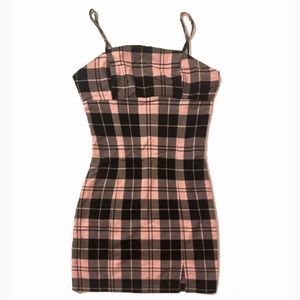 DISCOVERY LOVE TREE pink plaid mini dress straight ruched top
